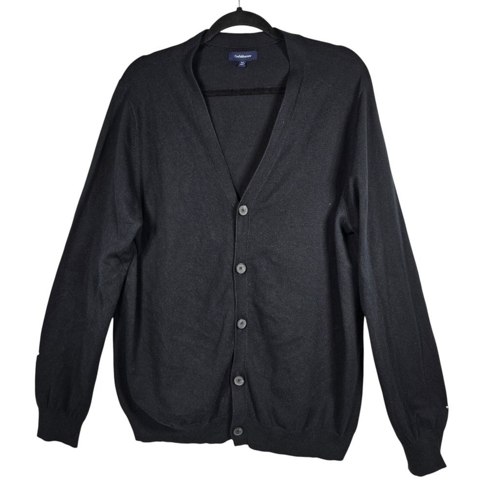 Croft & Barrow Mens XL Black V-Neck Button Front Cardigan Cotton Blend‎ Sweater